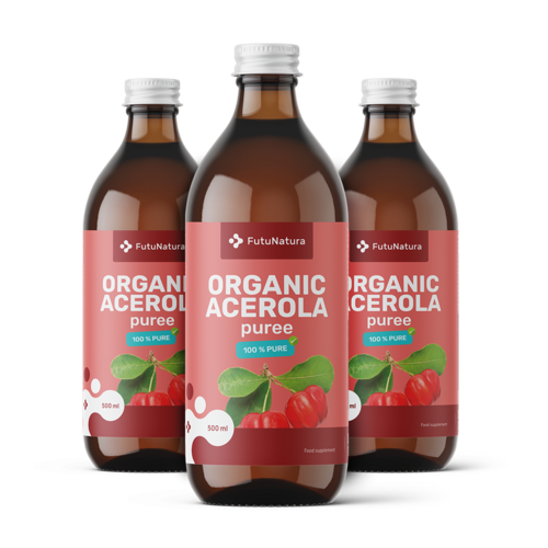 3x Organic Acerola Pulp Juice, total 1500 ml