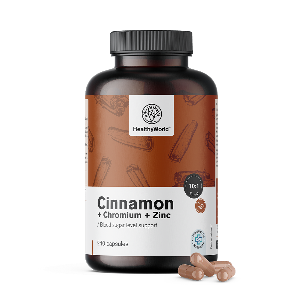 Cinnamon capsules with chromium and zinc for optimal blood sugar levels