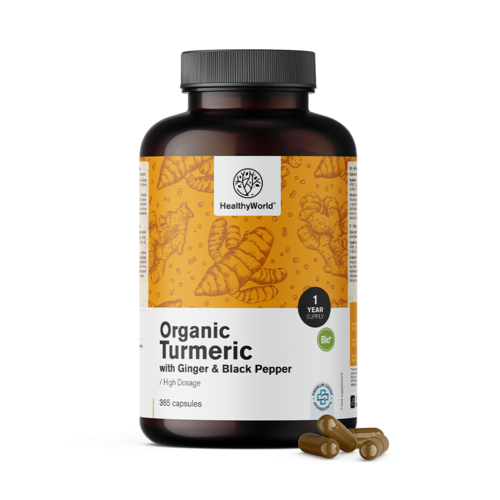 Organic Turmeric 480 mg - with Ginger and Black Pepper, 365 capsules