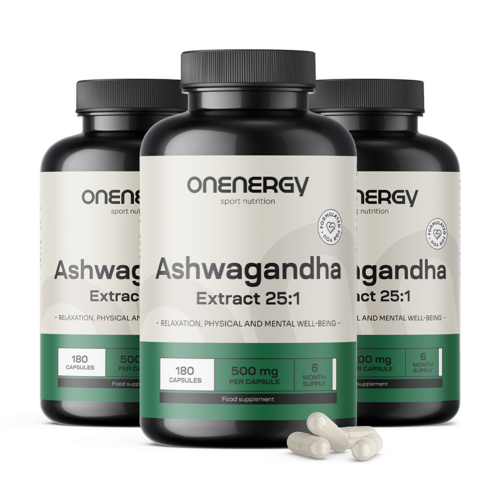 3x Ashwagandha 500 mg – Extract 25:1, total 540 capsules