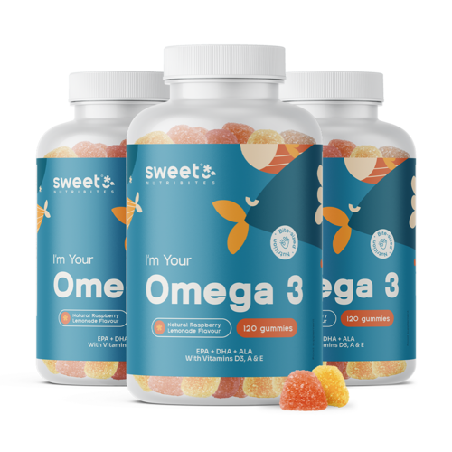 3x Omega-3 – with Vitamins D3, E and A, total 360 gummies